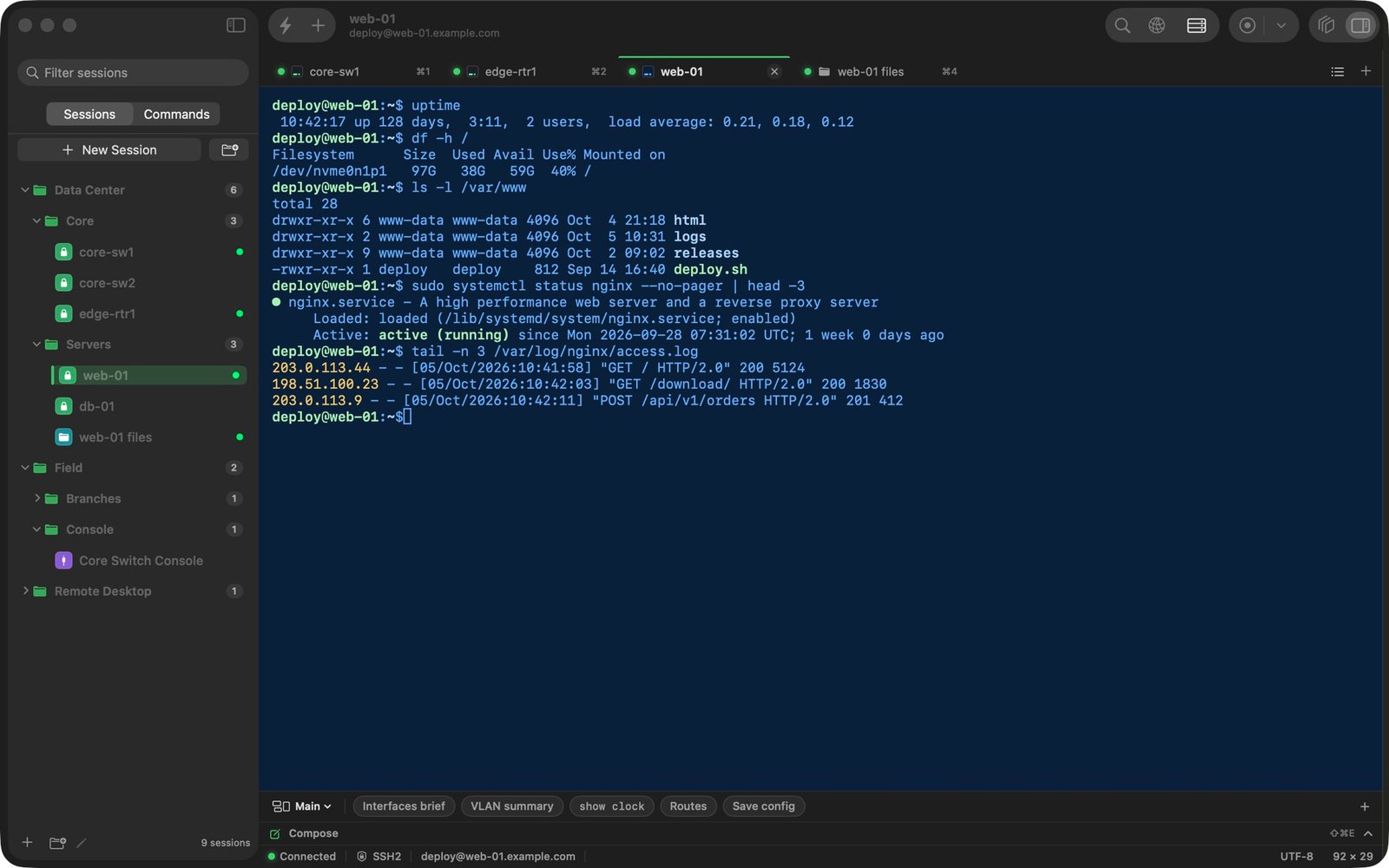 A server session with its own color scheme