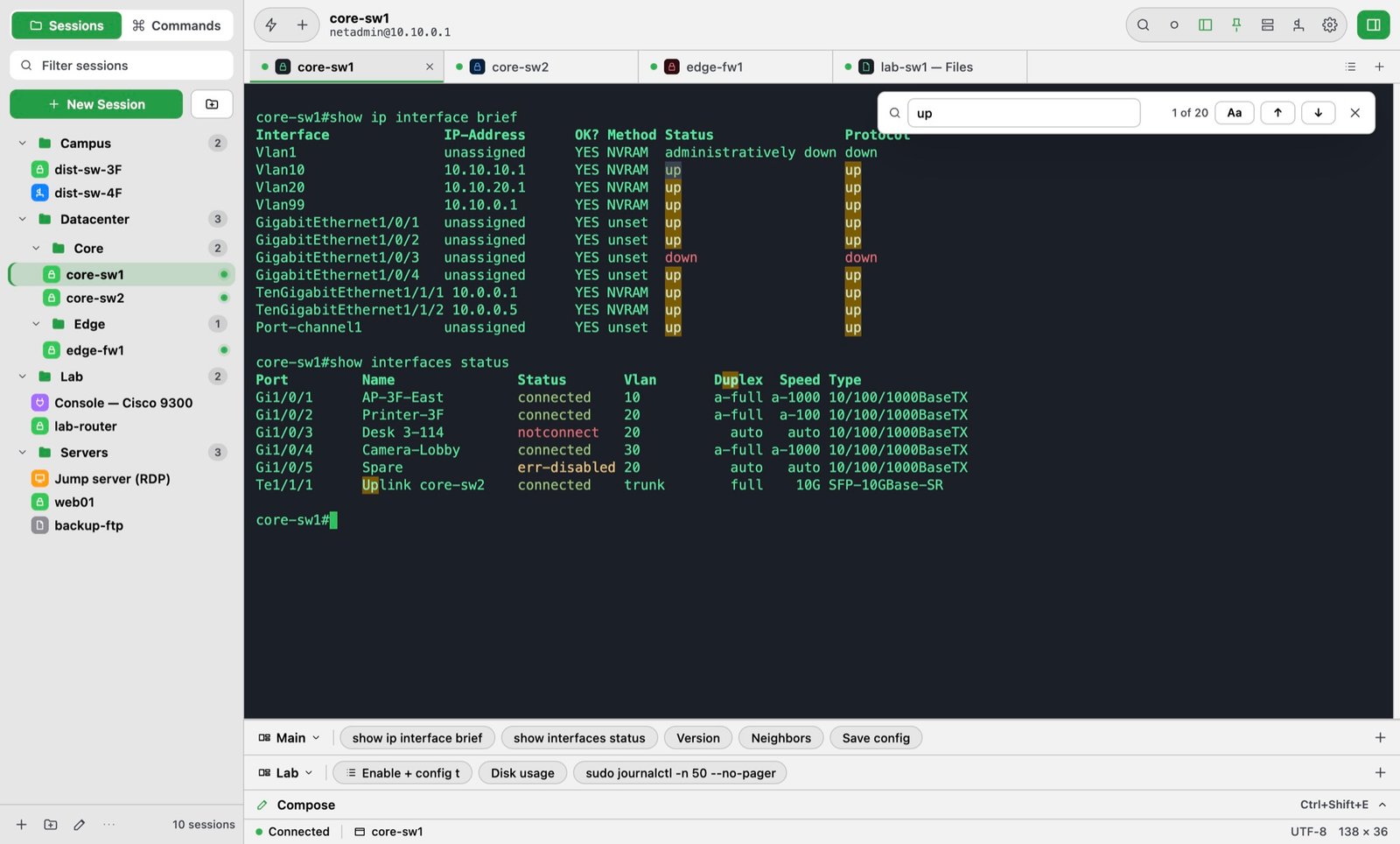 Find in output with every match highlighted and a match count
