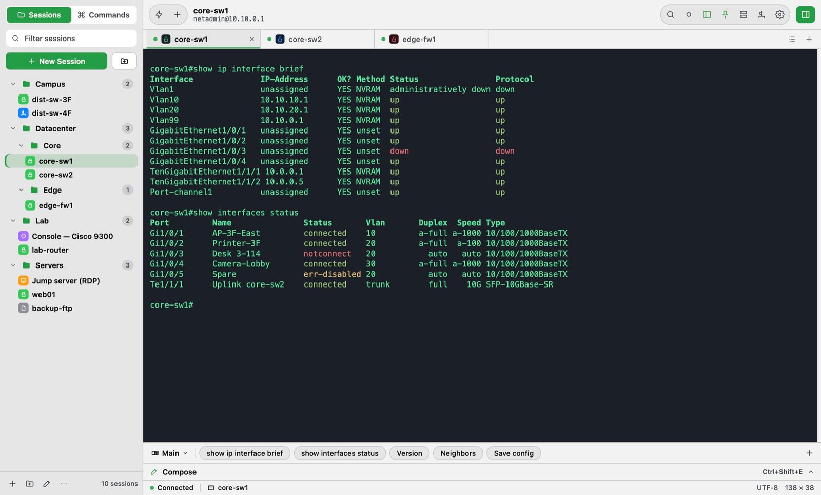 A server session with its own color scheme